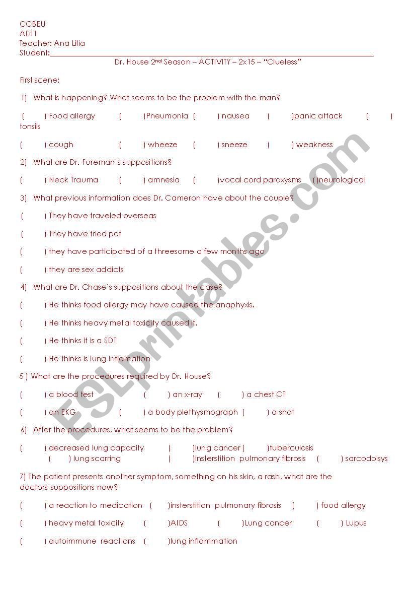 Dr. House 2x15  worksheet