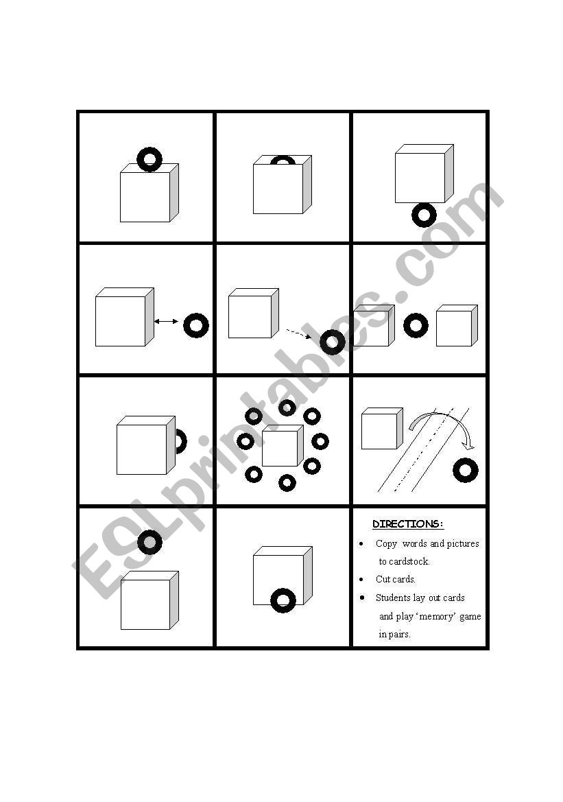 Preposition Memory Game worksheet