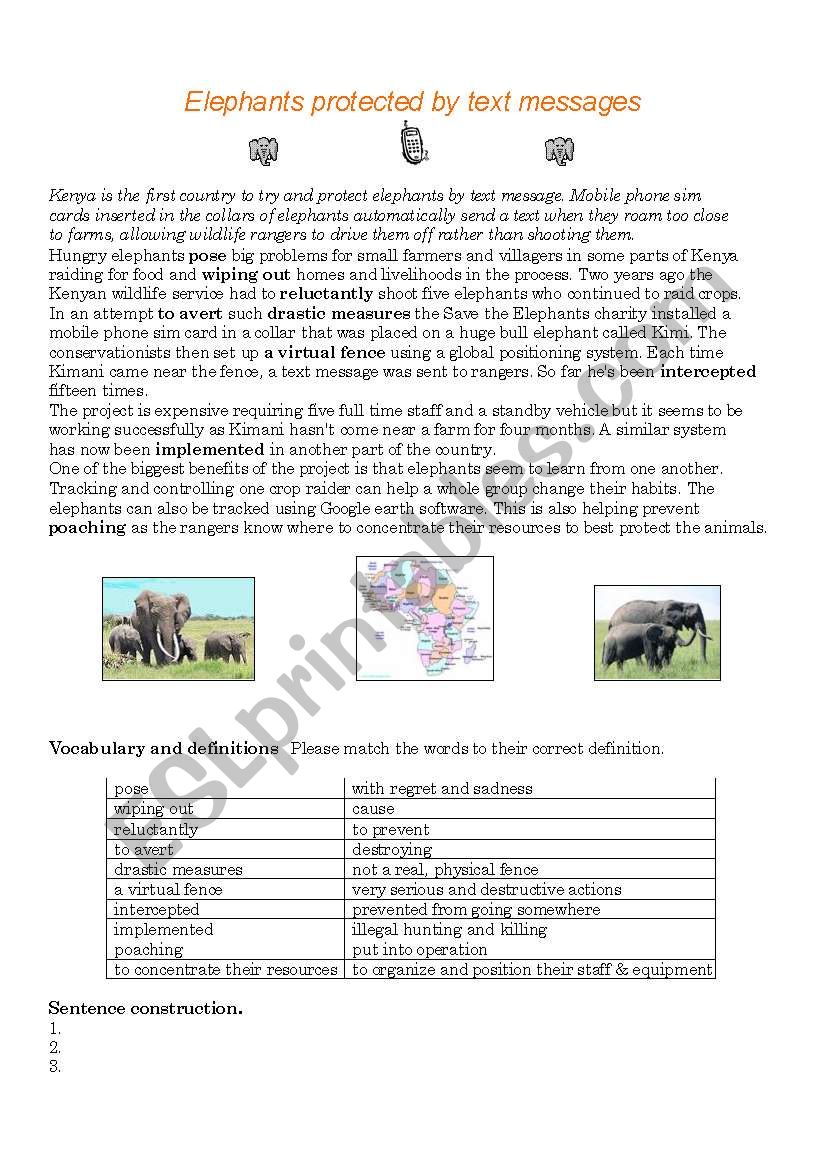 Kenya - elephants worksheet