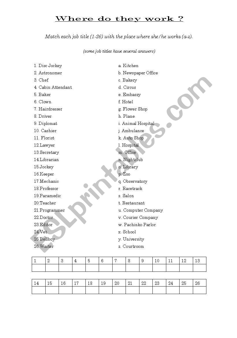 Where do they work? worksheet