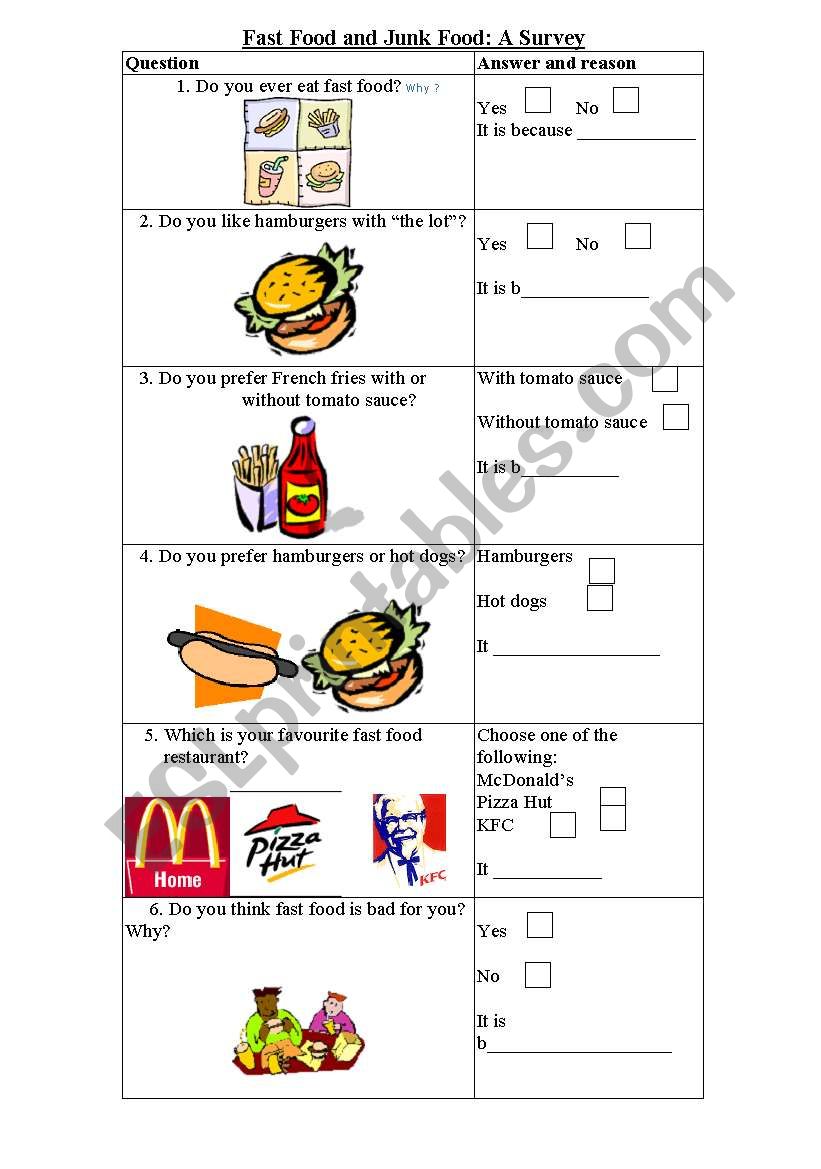 fast food worksheet