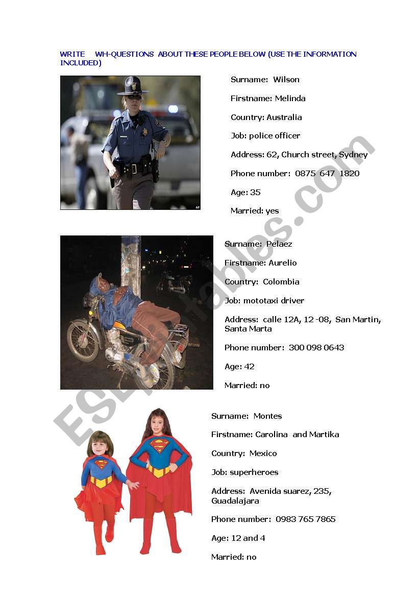 PERSONAL INFORMATION worksheet