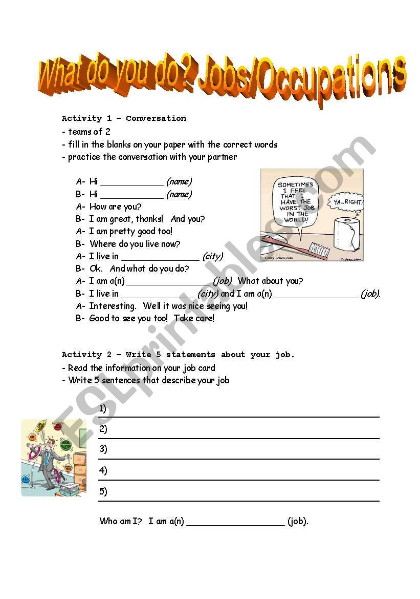 What do you do? worksheet