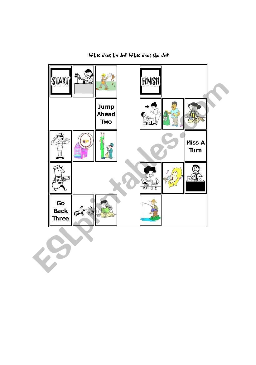Jobs gameboard (part 1) worksheet