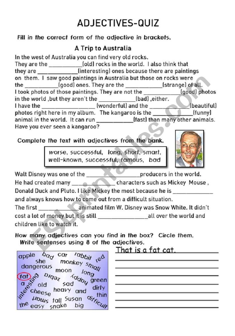 adjectives gap filling worksheet