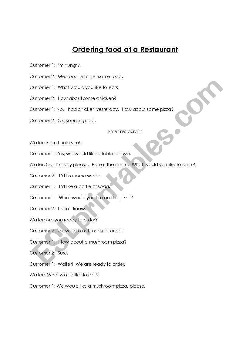 Ordering Food dialogue  worksheet