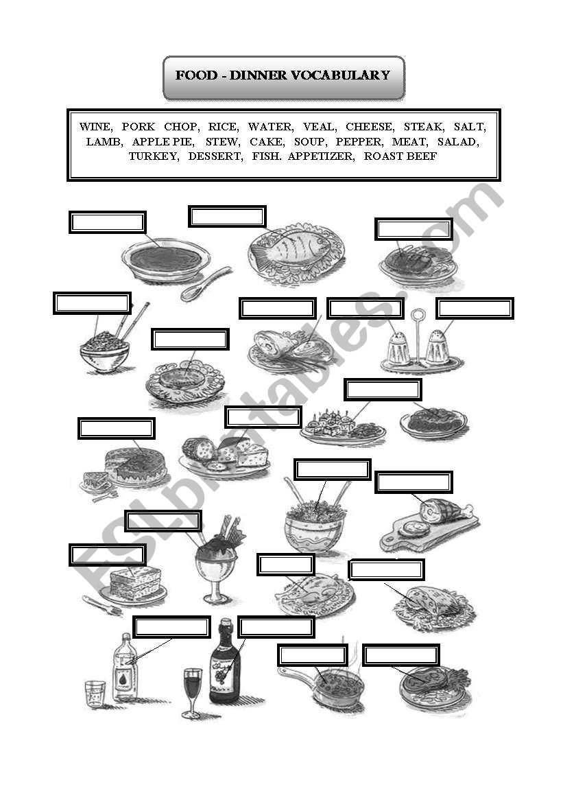 food dinner voc. B/W worksheet