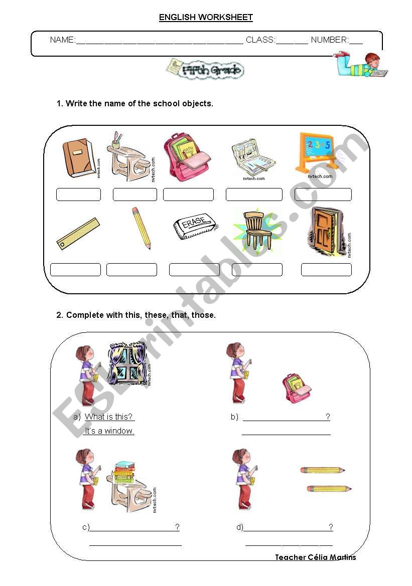 School objects and possessive determiners Worksheet