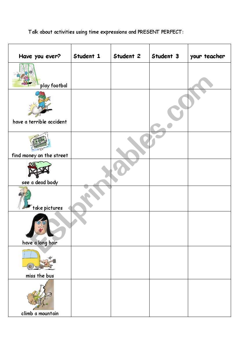 Have you ever??? - speaking PRESENT PERFECT exercise