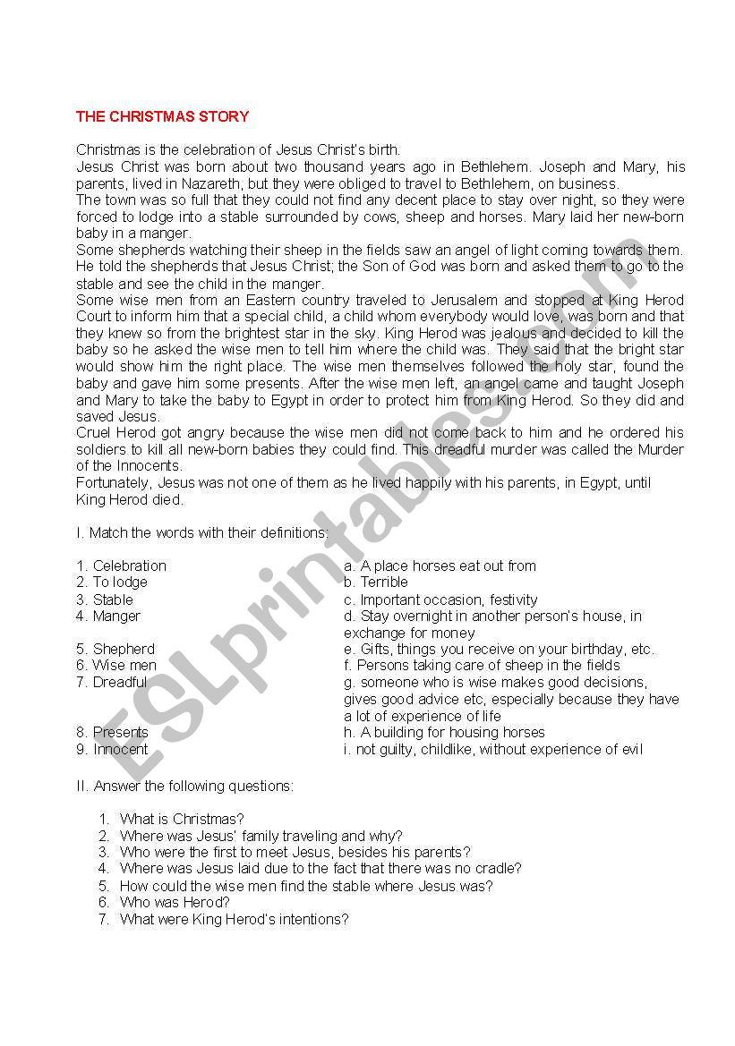 The Christmas Story worksheet