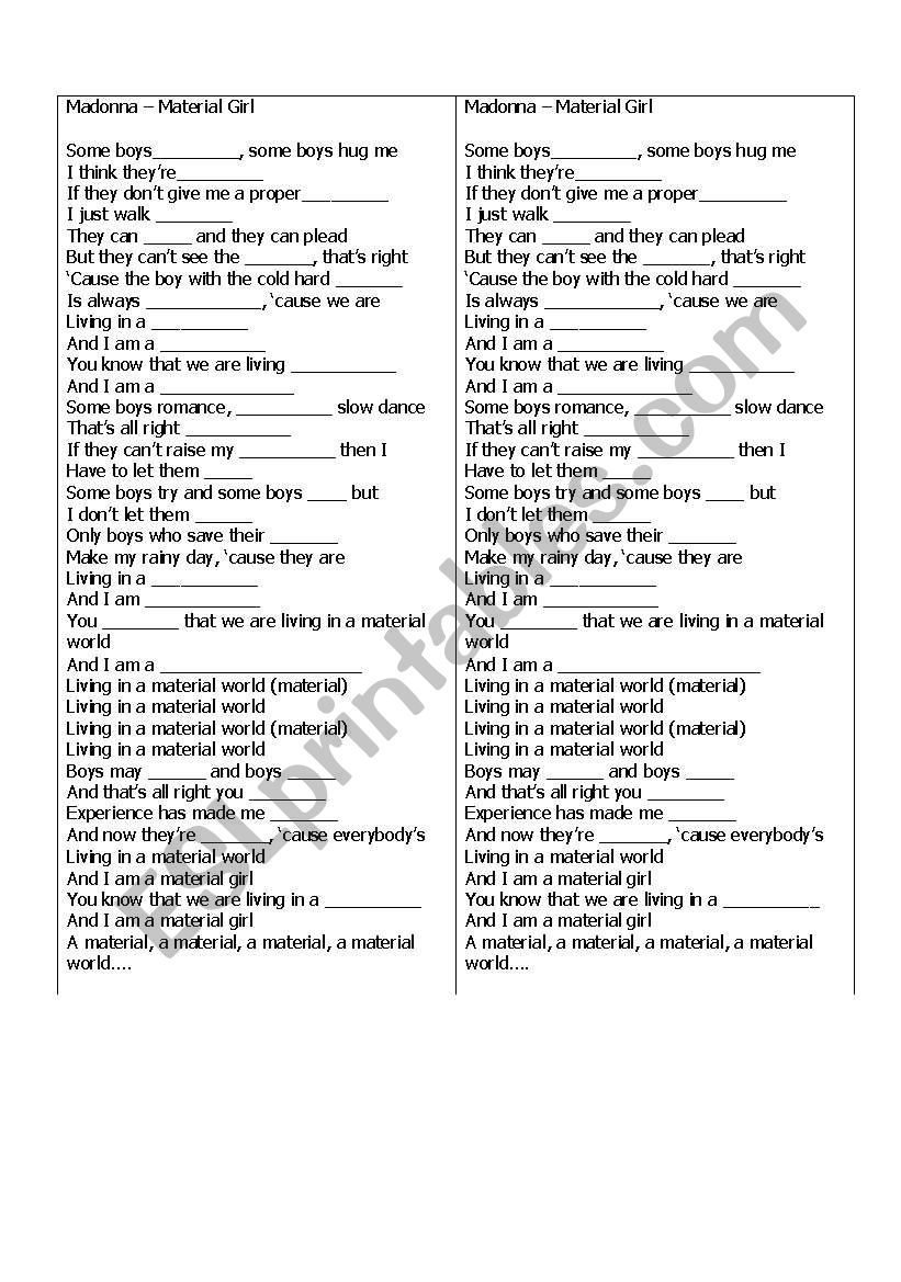 Madonna - Material girl worksheet