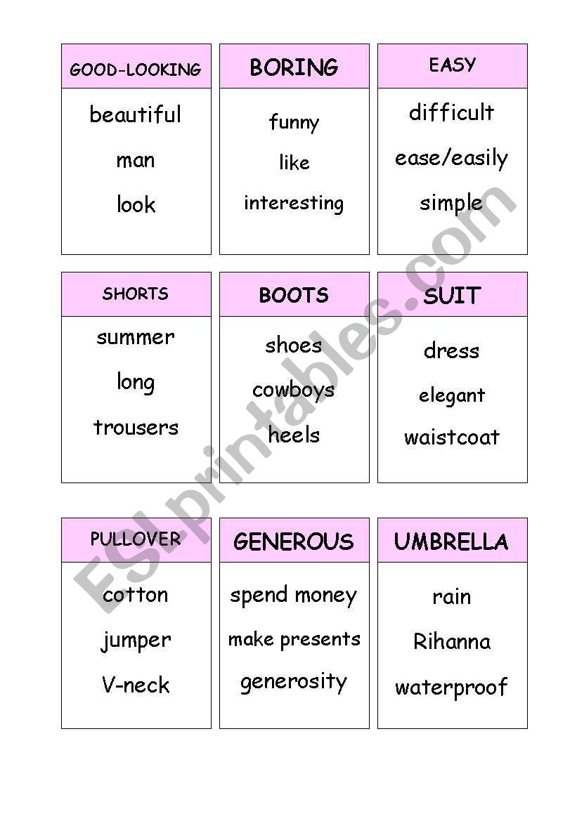 Taboo with Clothes Vocabulary and Adjectives for People Description