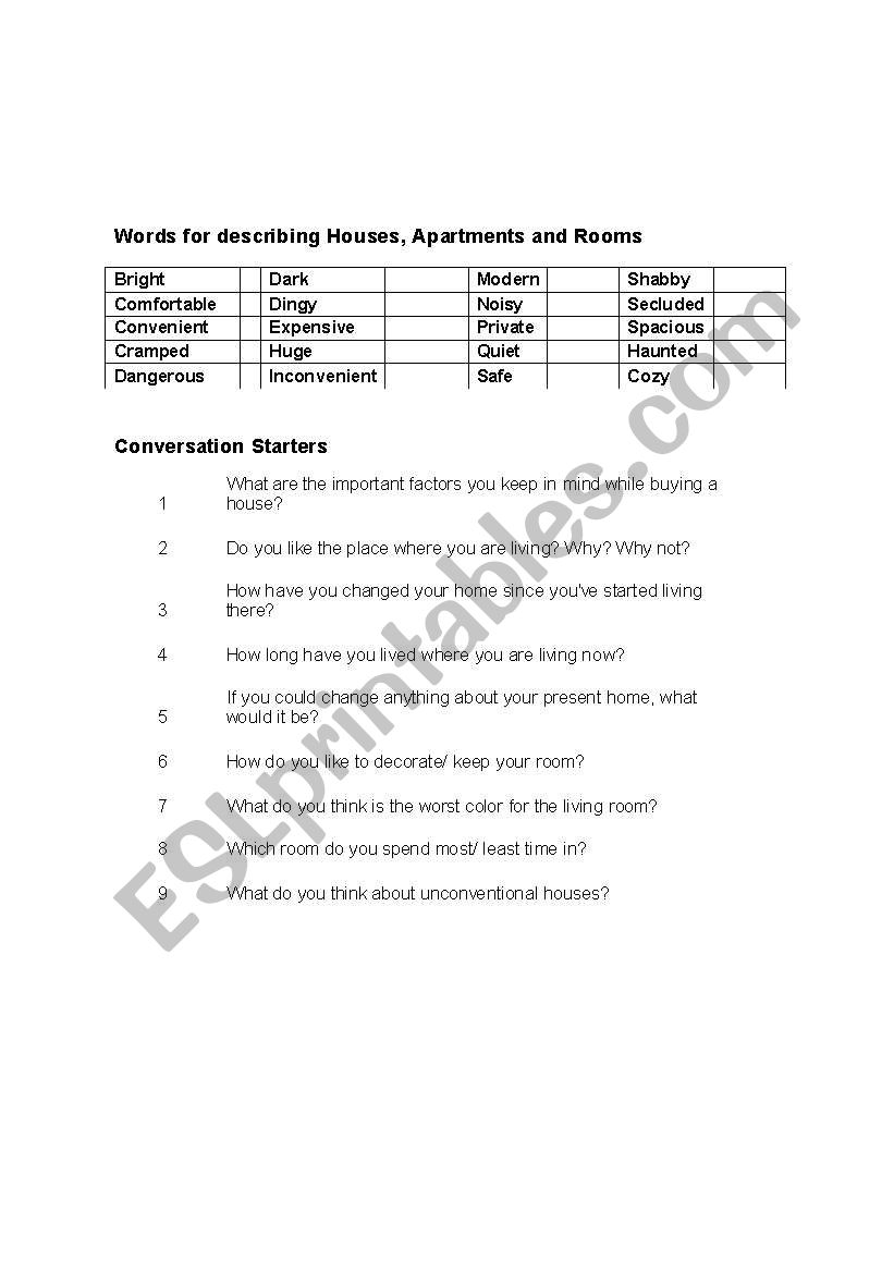 Talking about Houses worksheet