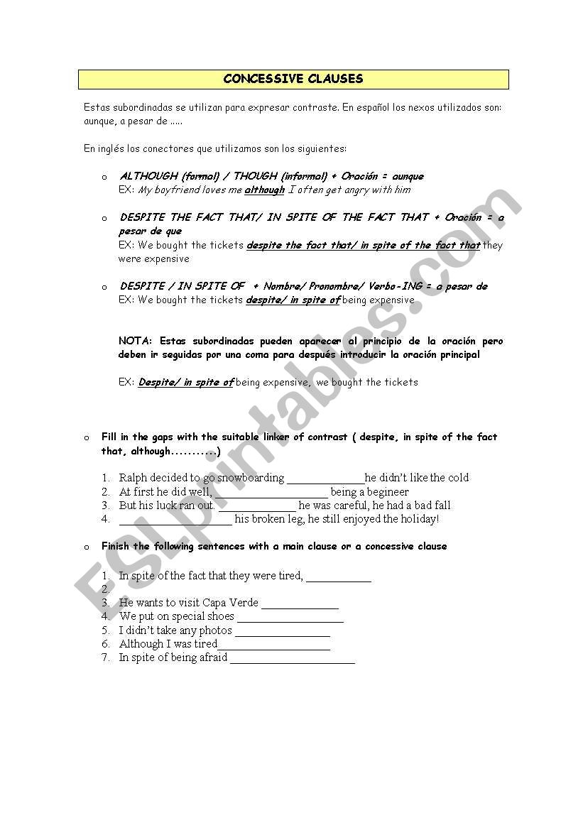 CONCESSIVE CLAUSES worksheet