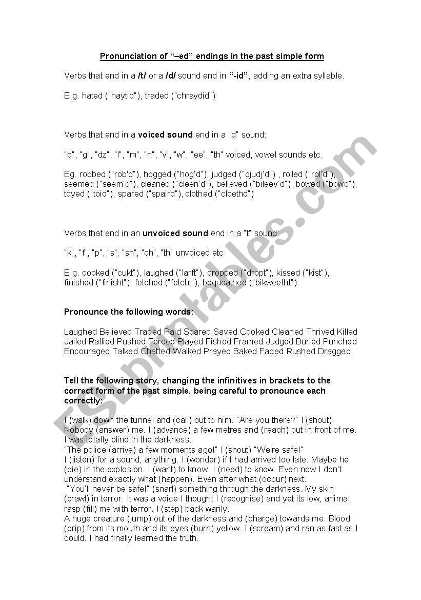 -ed endings pronunciation worksheet