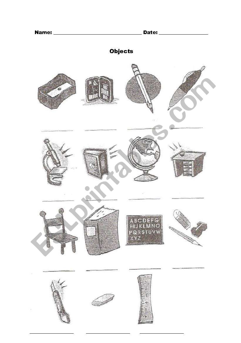 Classroom objects worksheet