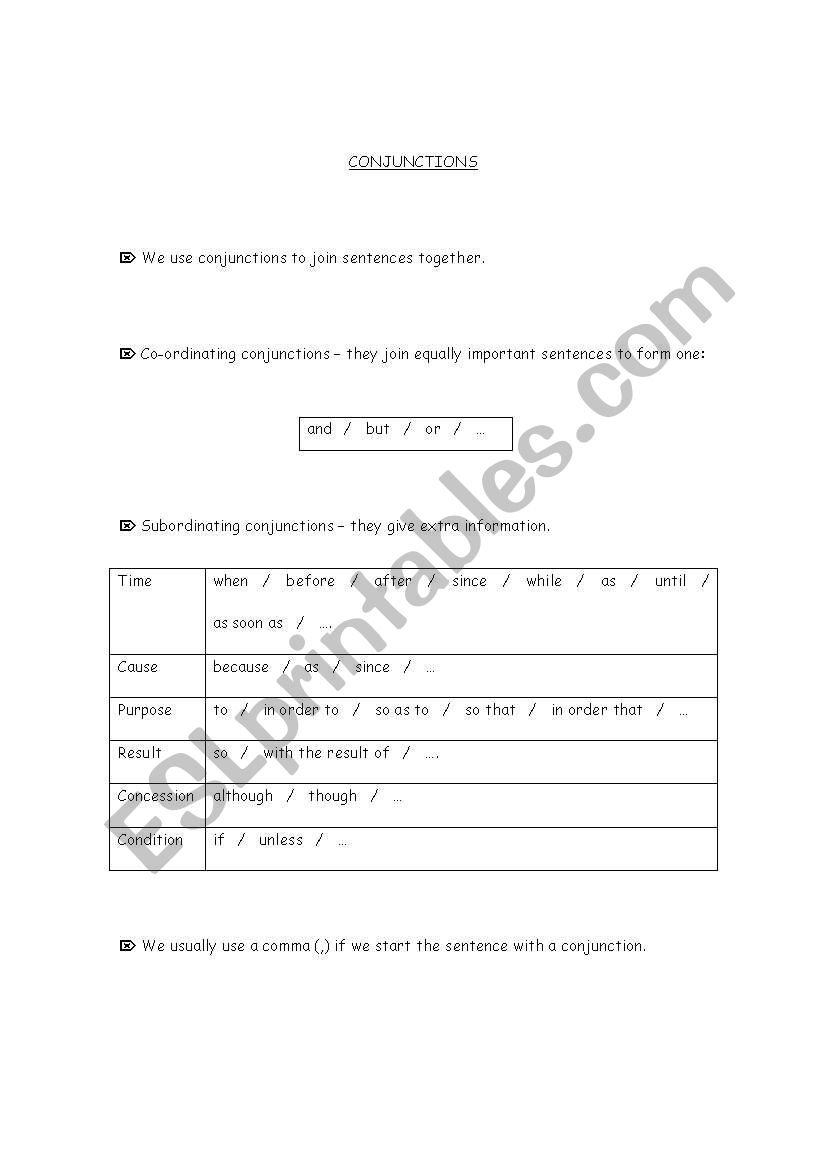 Conjunctions - rules and exercises