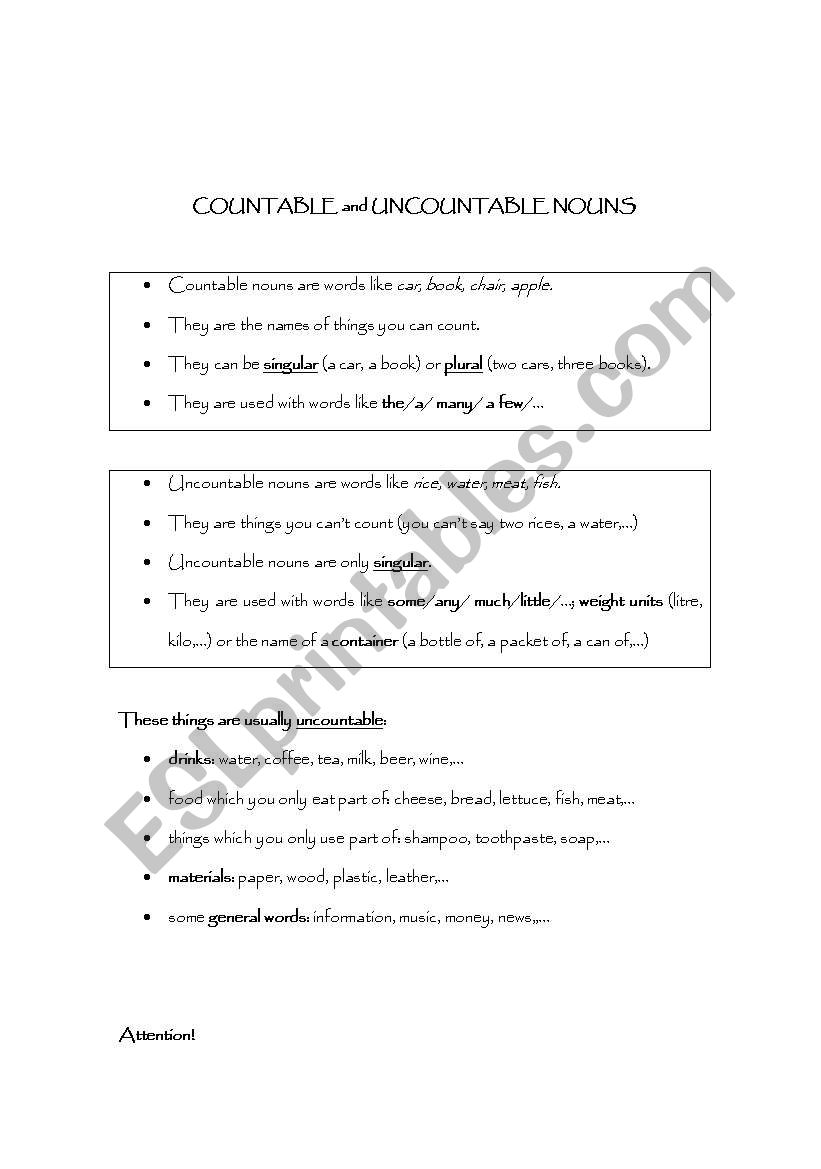 Countable and uncountable nouns