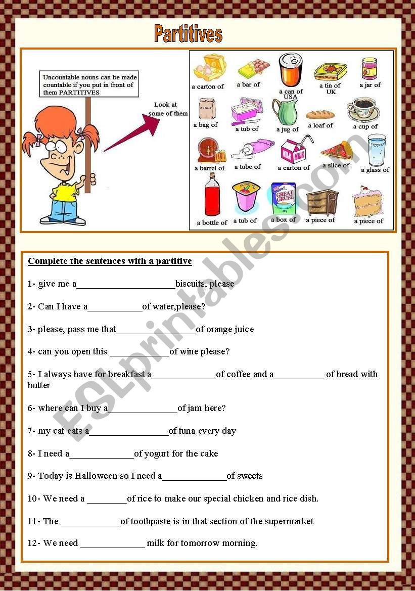 Partitives worksheet