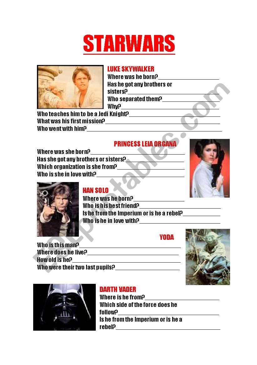 Starwars worksheet worksheet