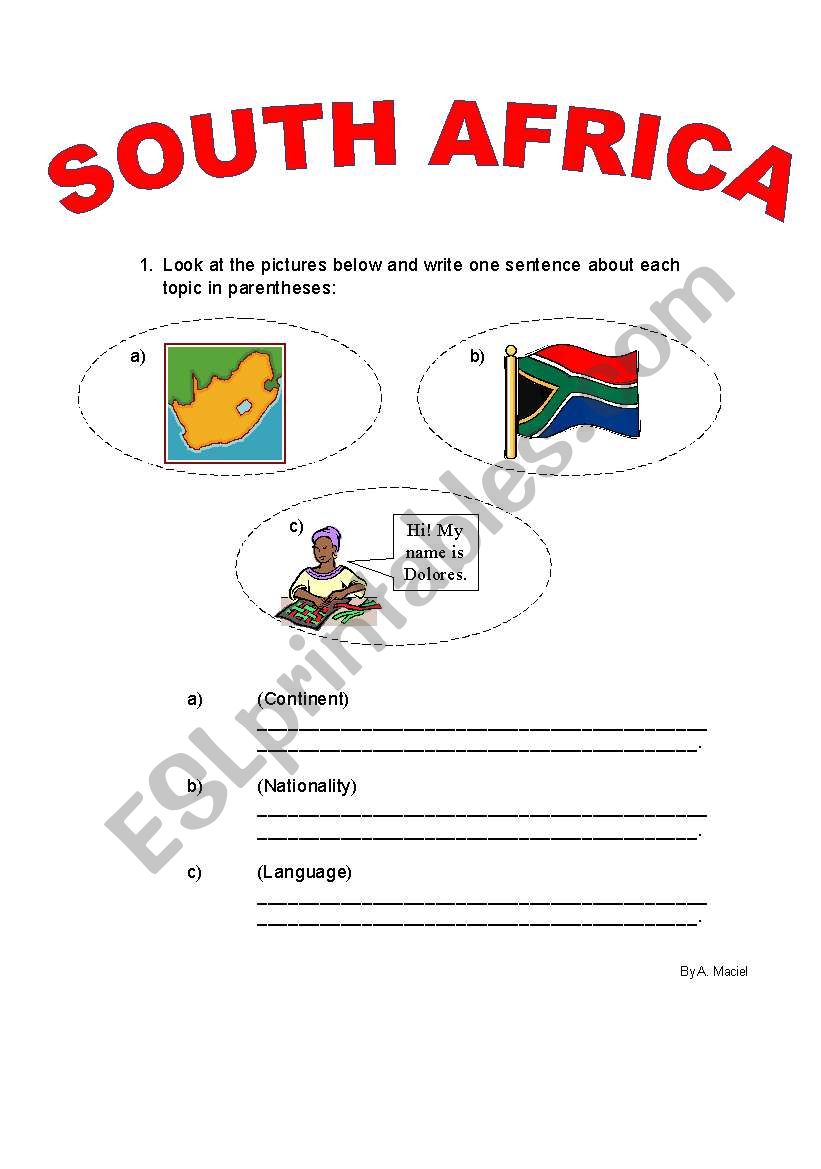 SOUTH AFRICA - Guided Writing worksheet