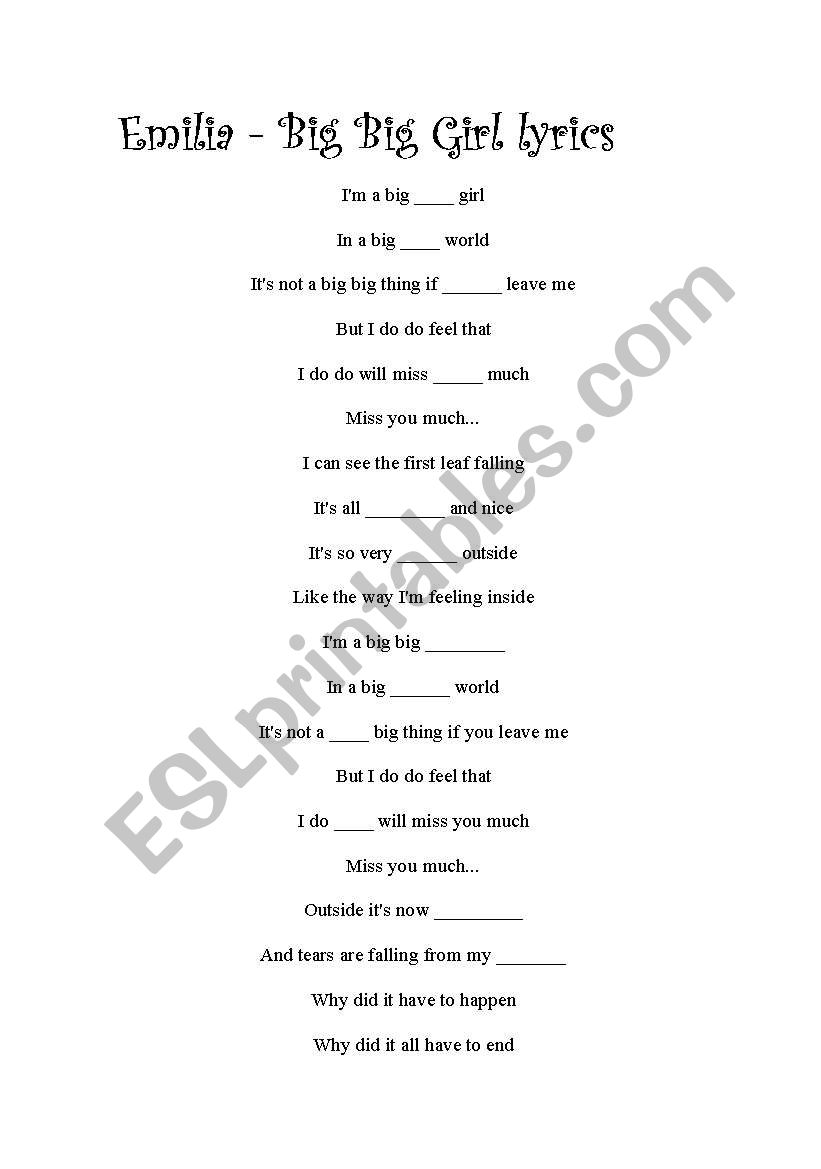 Emilia-Big Big Girl Lyrics worksheet