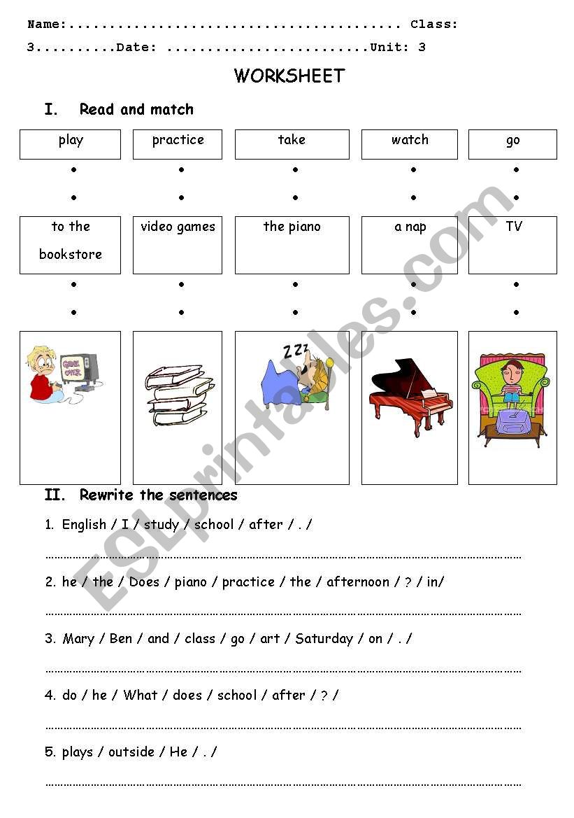 After school worksheet worksheet