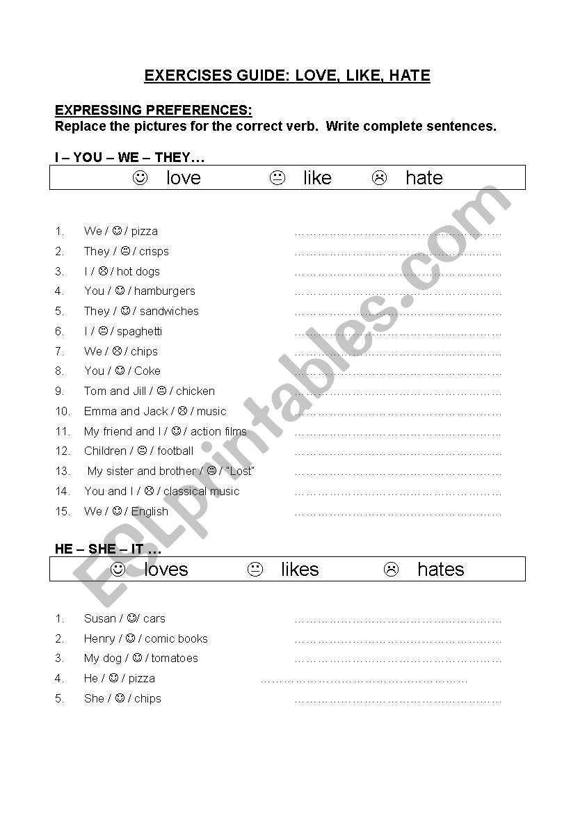 EXPRESSING PREFERENCES worksheet