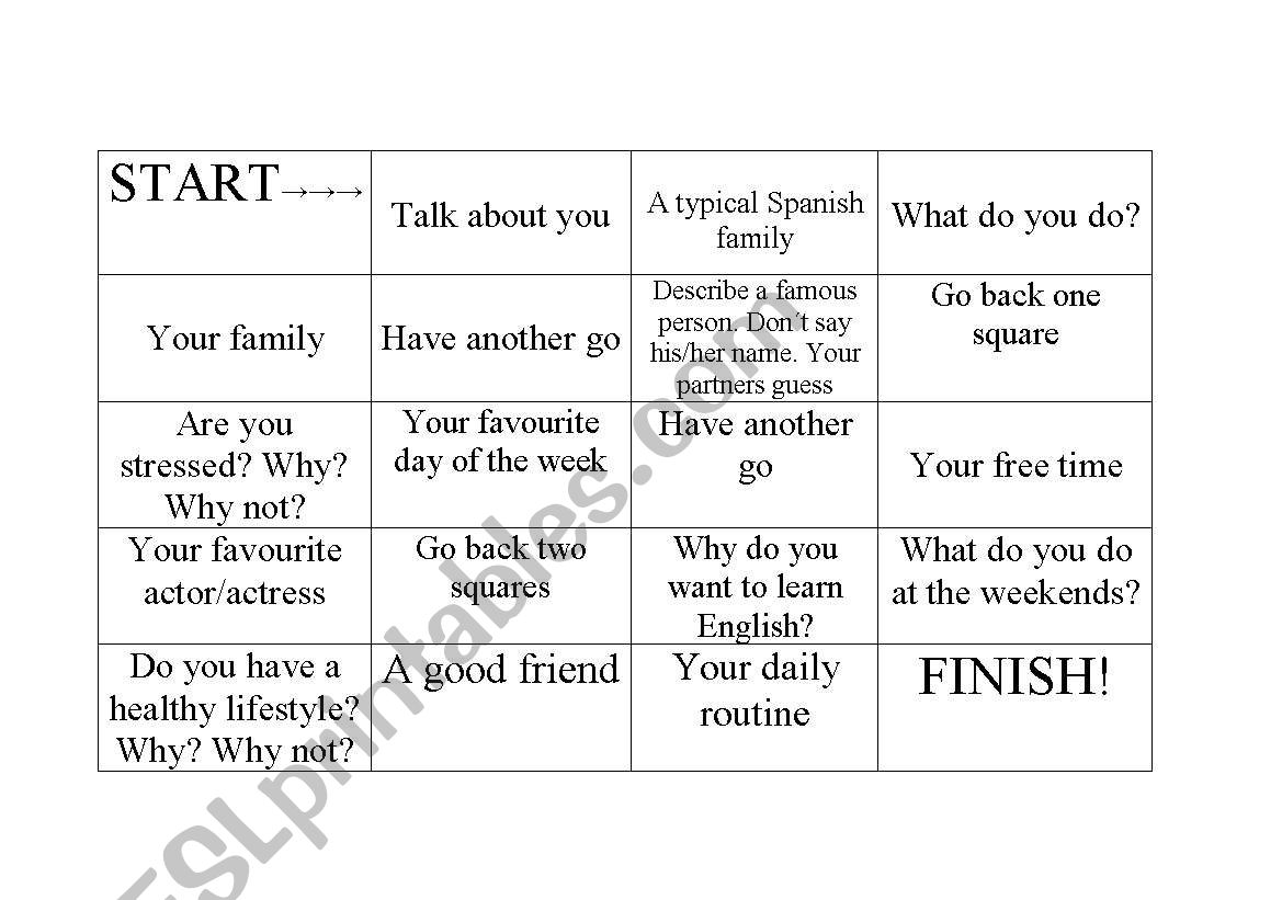 Board game to practice speaking 