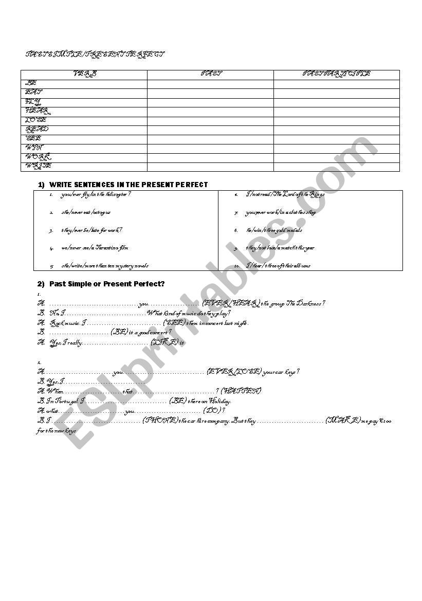 PRESENT PERFECT/PAST SIMPLE worksheet