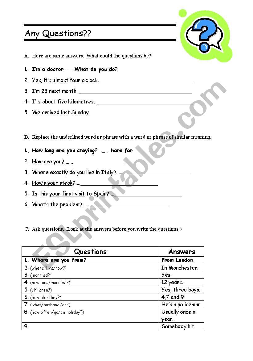 any questions? worksheet