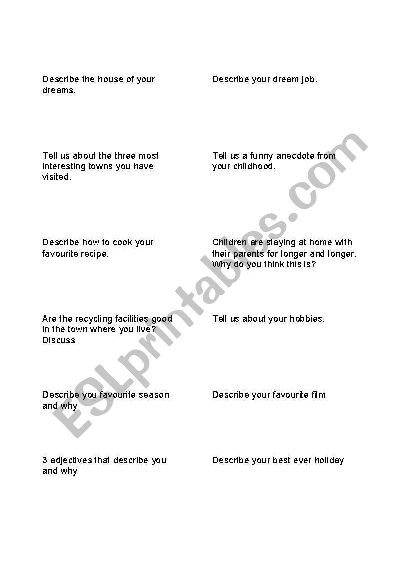 Discussion Topics worksheet