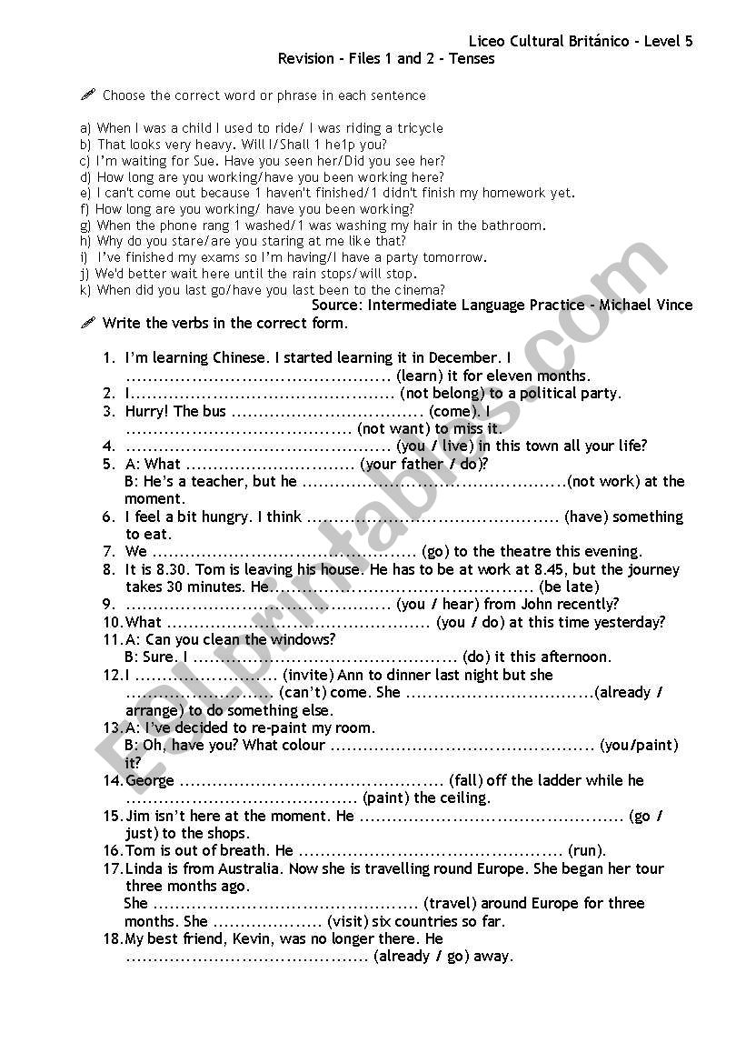 Tenses - Intermediate worksheet