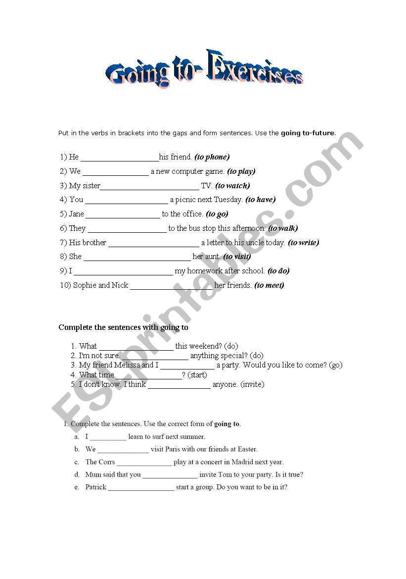 Going to- Exercises worksheet
