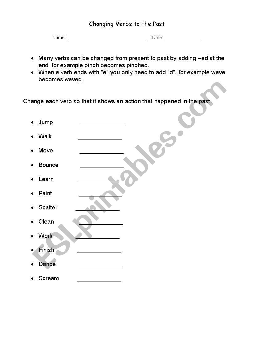 verbs that end with -ed worksheet