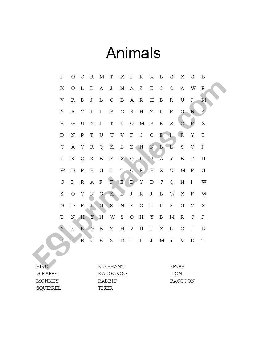 Animals worksheet