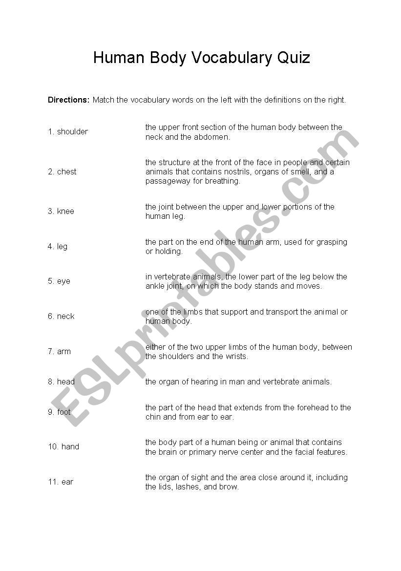 Human Body Quiz worksheet