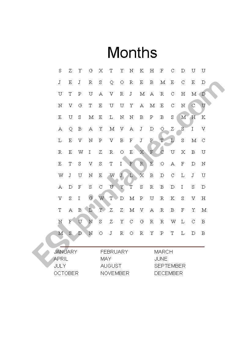 Months worksheet