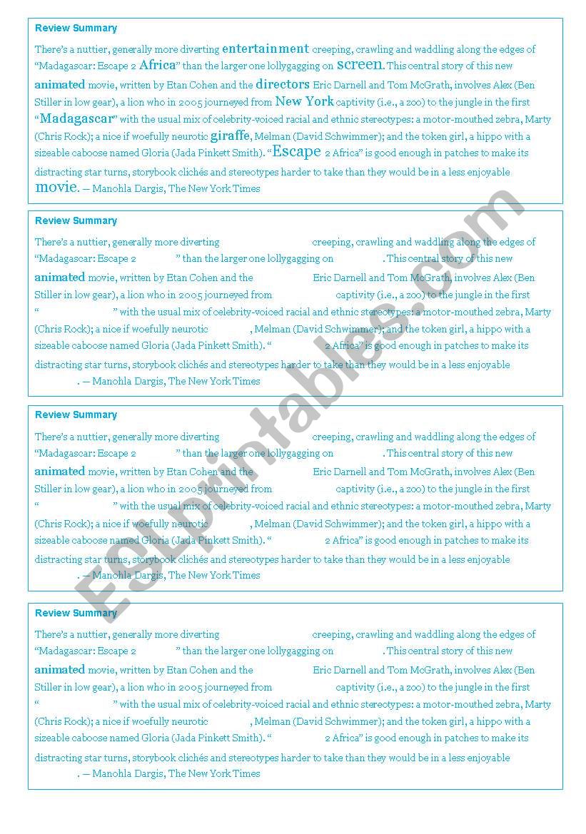 fill in- movie review worksheet