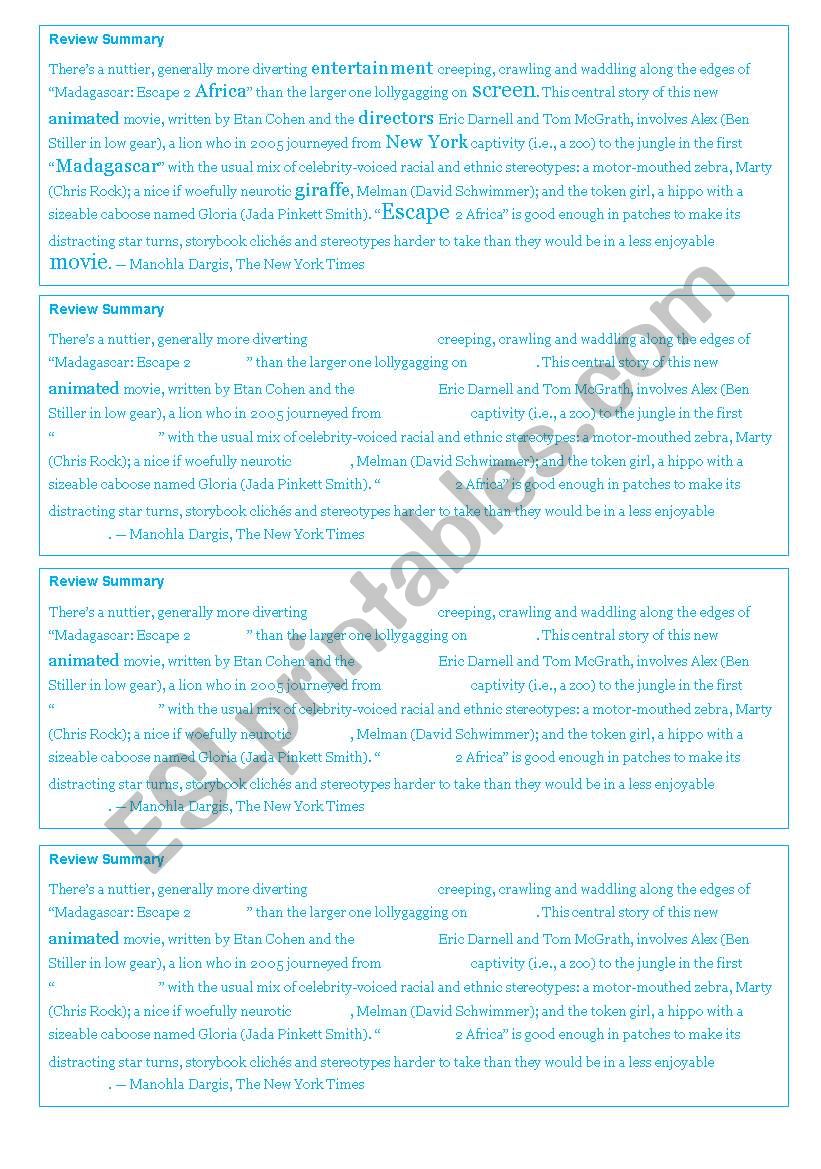 fill in- movie review worksheet