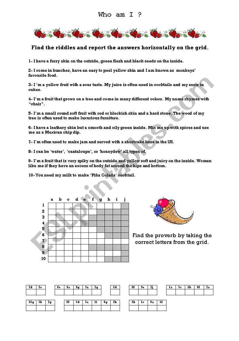 fruit riddles worksheet