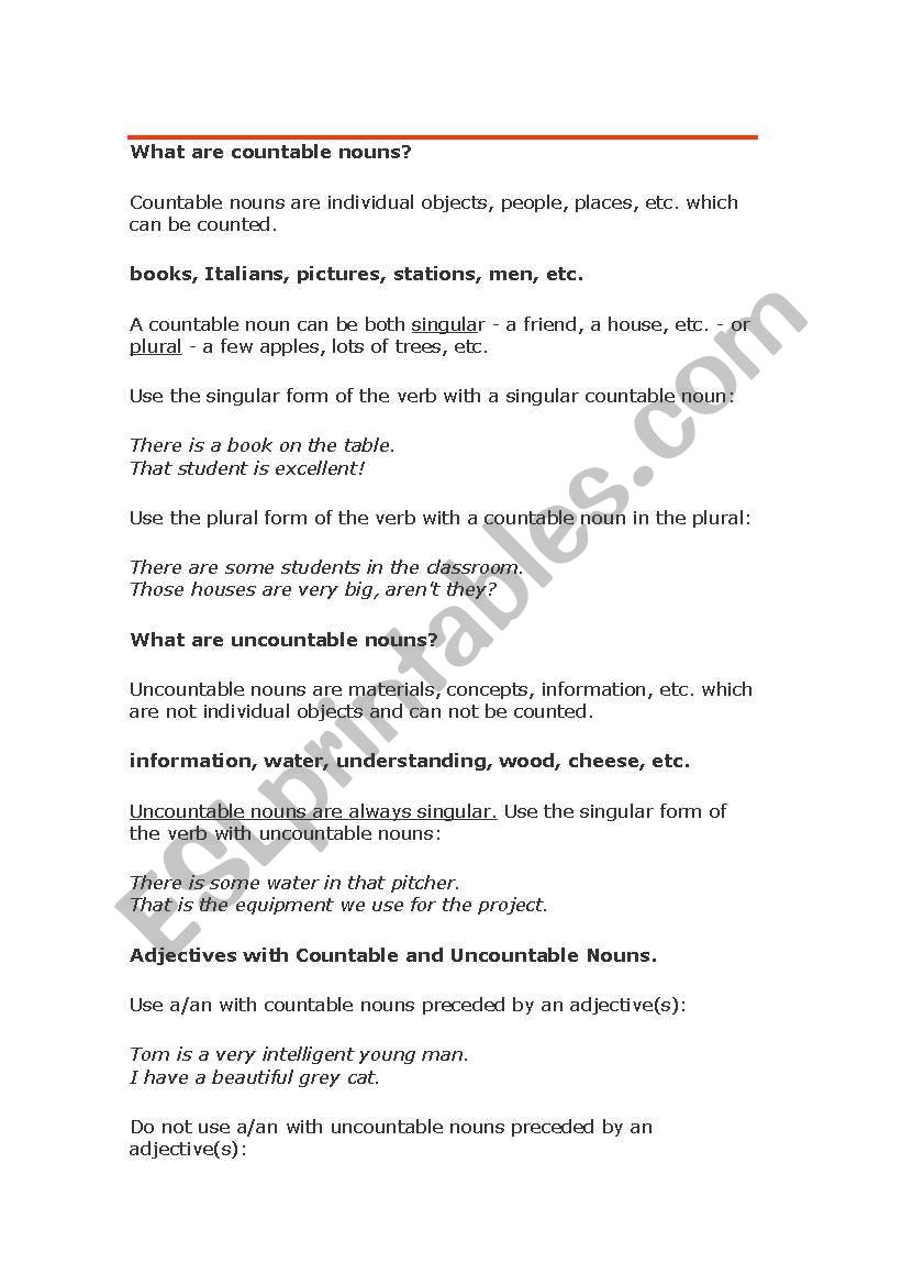 Countable and Uncountable Nouns