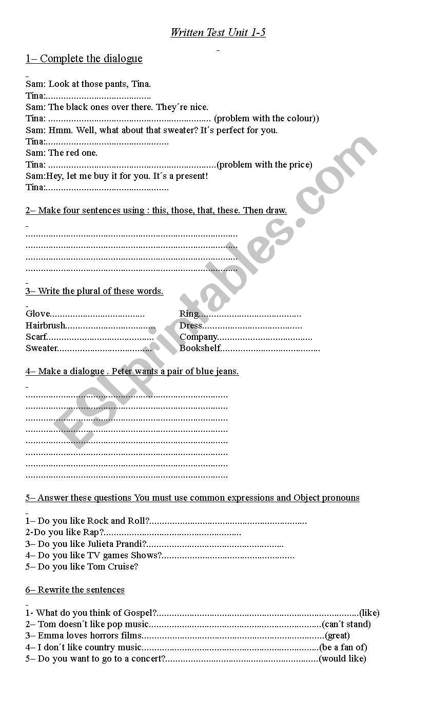 Written Test worksheet