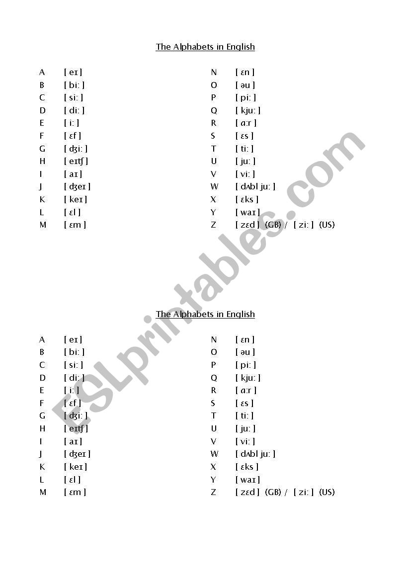 English worksheets: The Alphabets