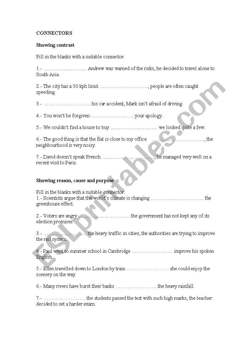 Connectors: showing contrast, reason, cause and purpose