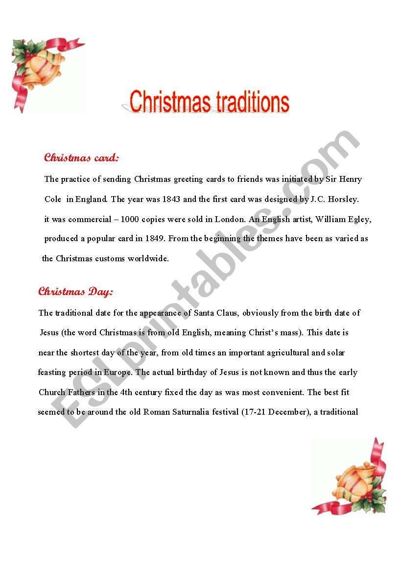 Christmas traditions worksheet