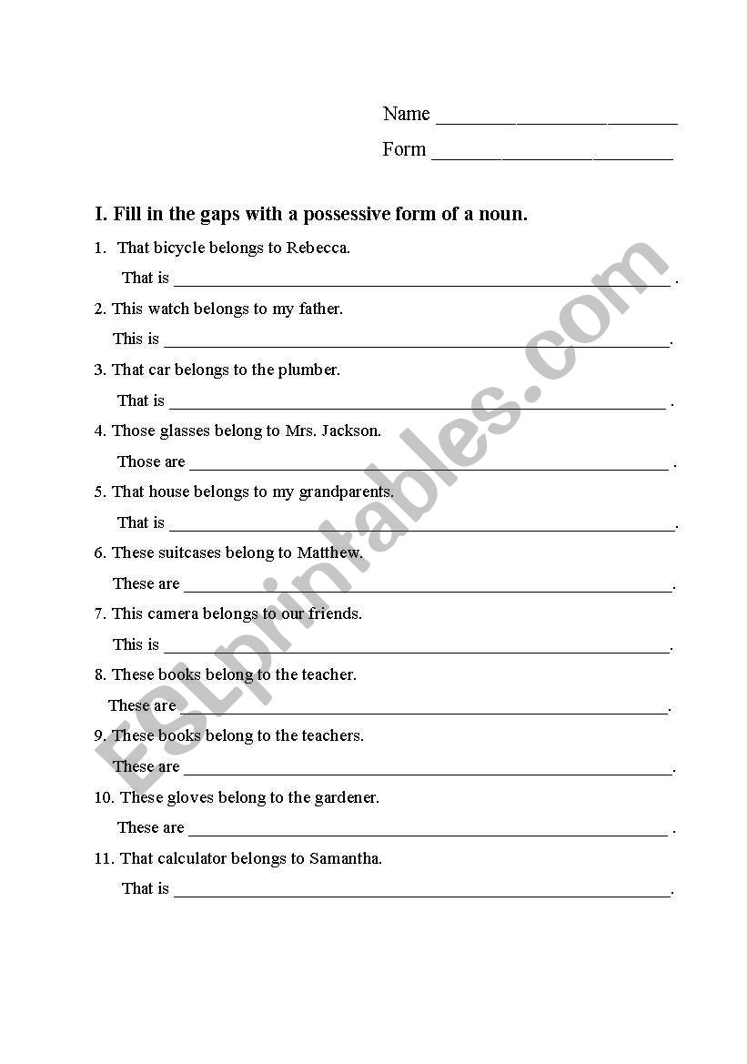 Possessive Case worksheet