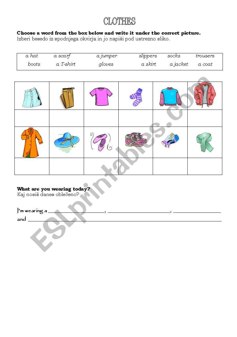 Clothes worksheet