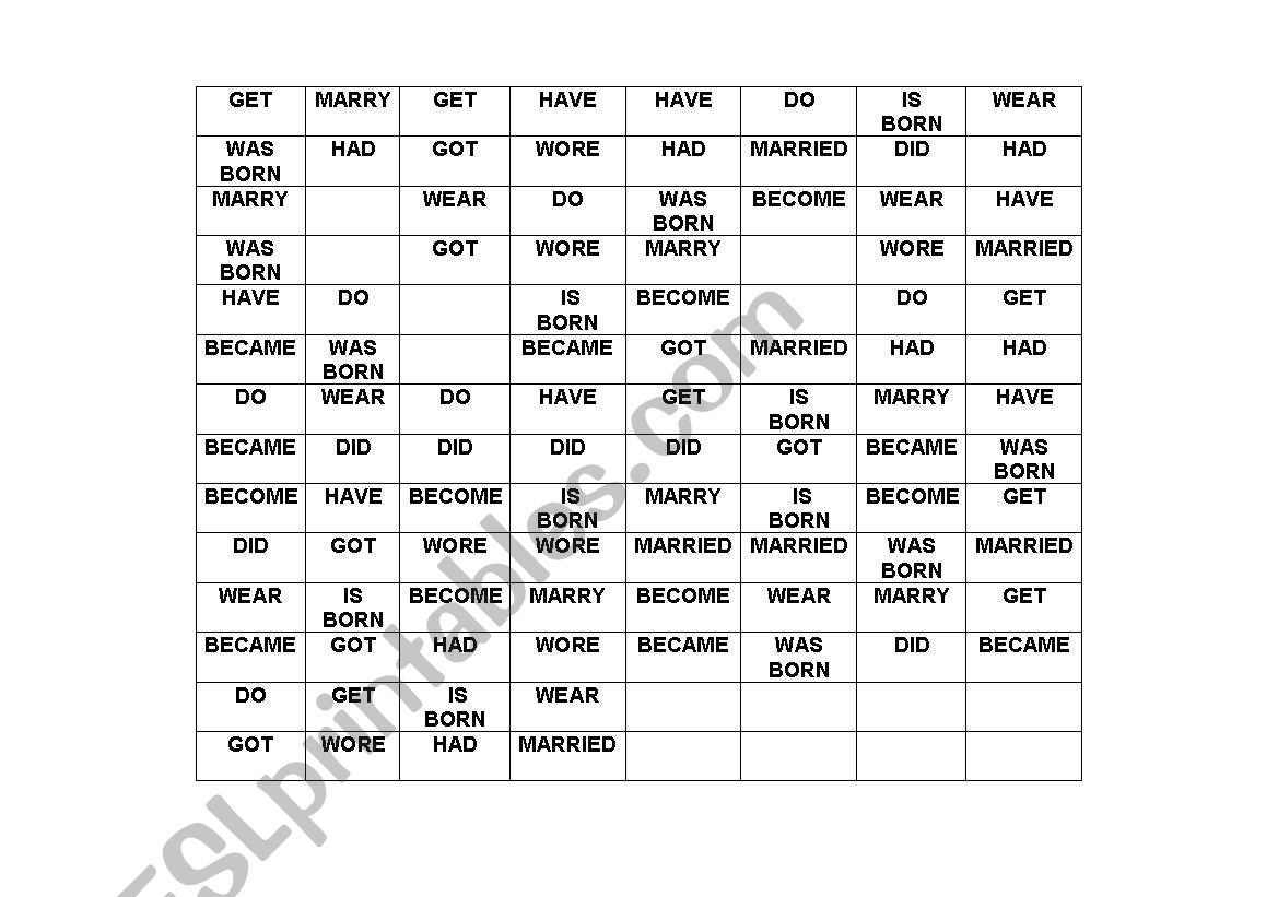 Dominoe Game - Verbs in the past 2