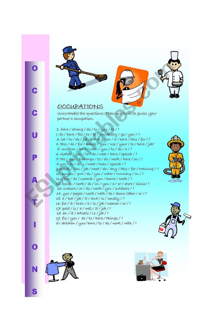 OCCUPATIONS worksheet